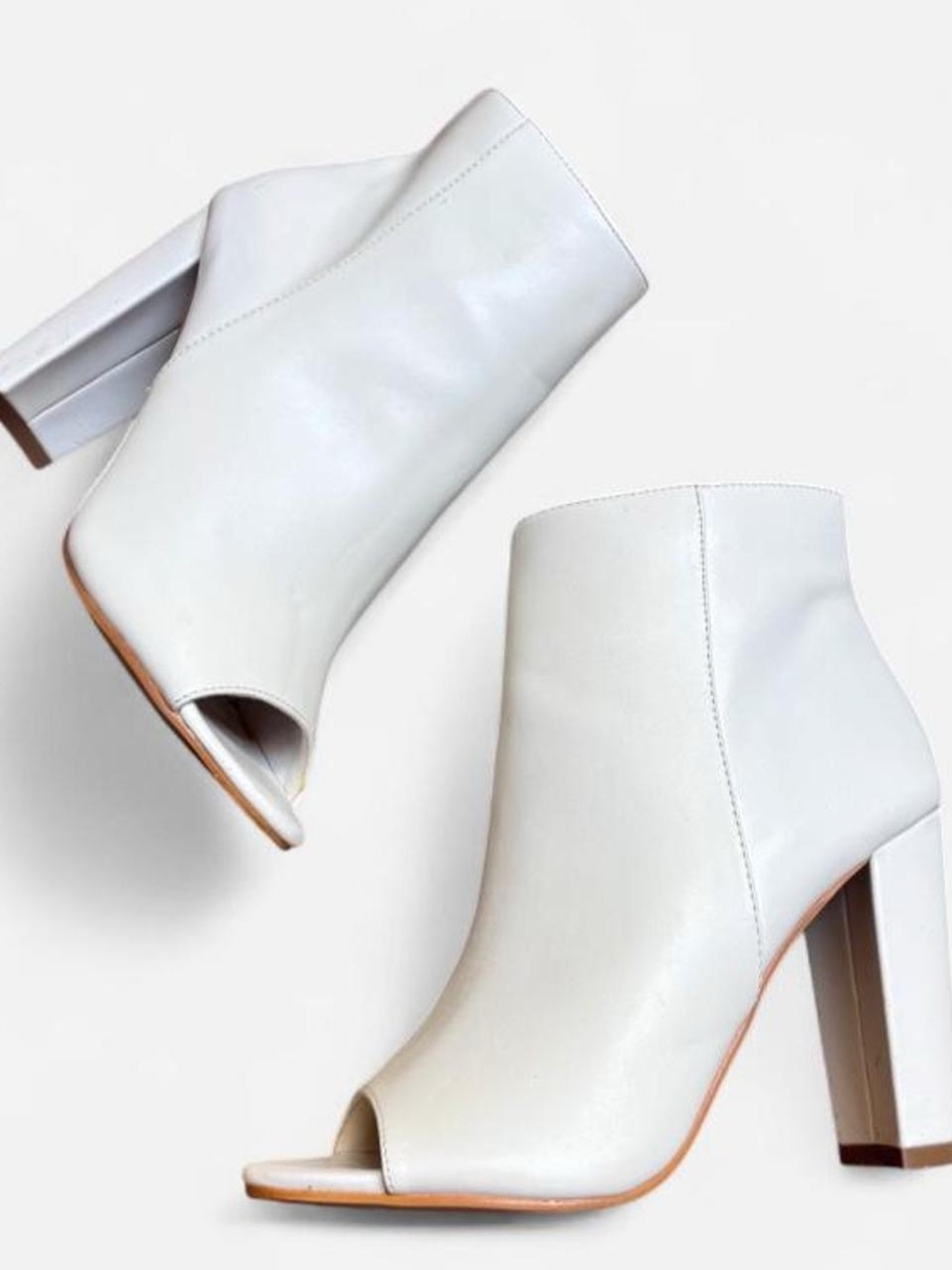 Windsor White Peep-Toe Block Heel Ankle Booties